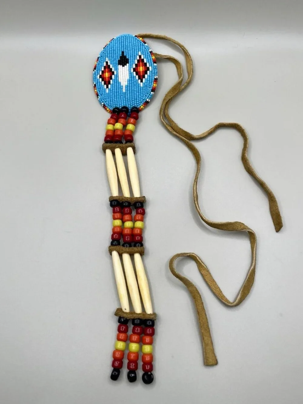 Vintage Plains Style Beaded Leather Necklace Hair Pipe Bone Beads southwestern